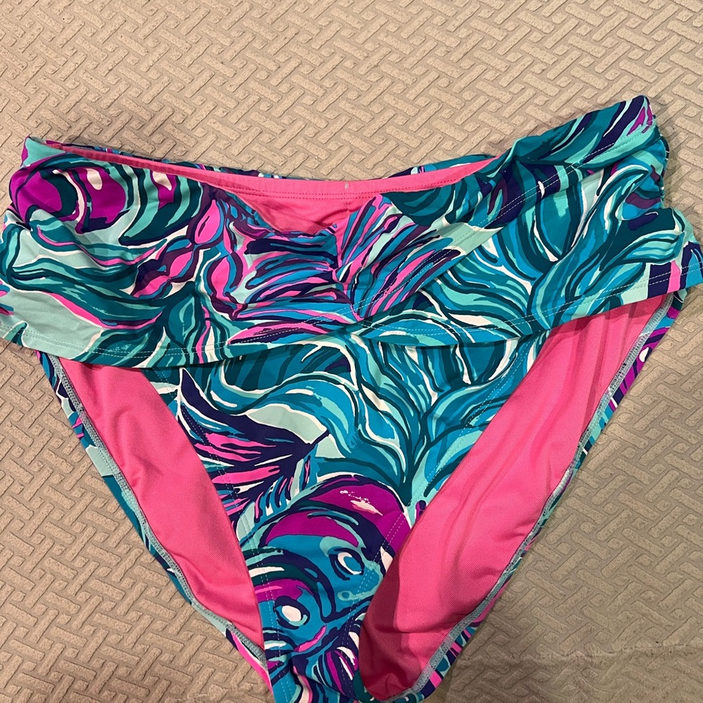 Lilly Pulitzer Pink and Blue Bikini Bottom with Ruched Sides